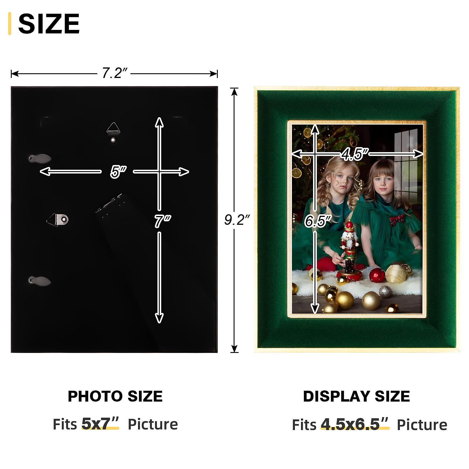 KSROECUD 5x7 Velvet Picture Frame, Green Photo Frames with Modern Simple Metallic Gold Border, HD Real Glass Horizontal & Vertic